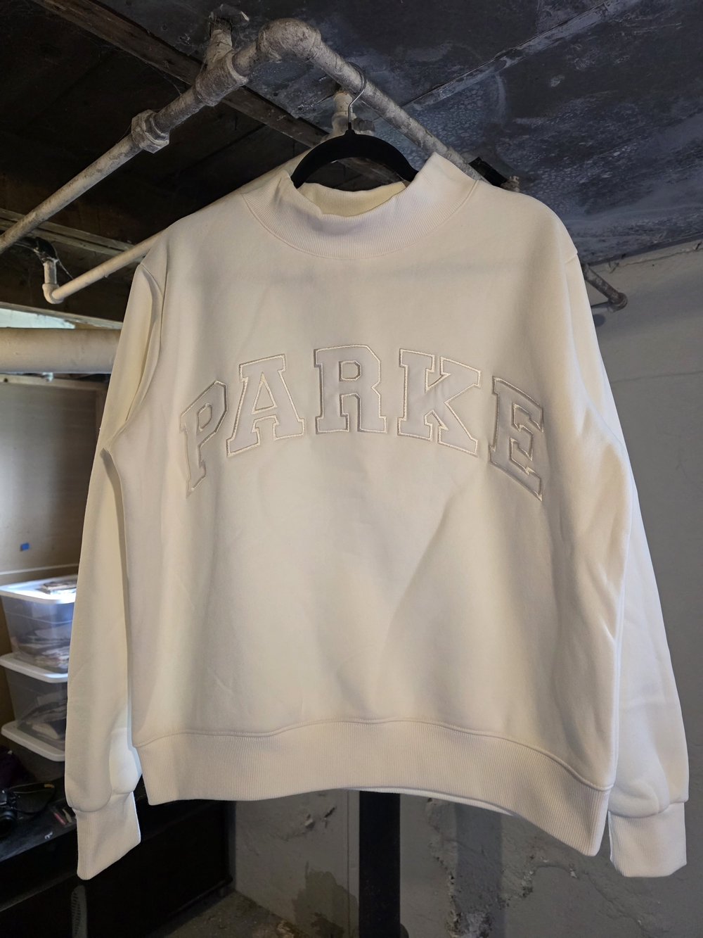 *SOLDOUT* Parke Varsity MockNeck Sweatshirt in Ivory White S/M NWT